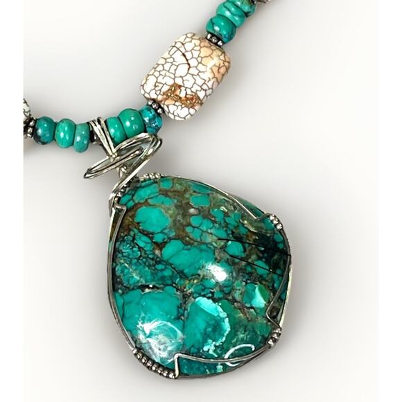 VTG Native American Sterling 925 Chunky Turquoise Agate Bead Statement Necklace - Picture 6 of 16